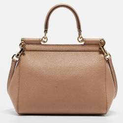 Pre Owned Dolce & Gabbana Beige Leather Small Miss Sicily Top Handle Bag
