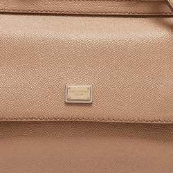 Pre Owned Dolce & Gabbana Beige Leather Small Miss Sicily Top Handle Bag