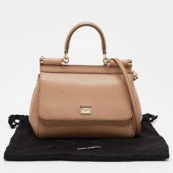 Pre Owned Dolce & Gabbana Beige Leather Small Miss Sicily Top Handle Bag
