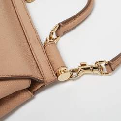 Pre Owned Dolce & Gabbana Beige Leather Small Miss Sicily Top Handle Bag