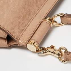 Pre Owned Dolce & Gabbana Beige Leather Small Miss Sicily Top Handle Bag