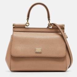 Pre Owned Dolce & Gabbana Beige Leather Small Miss Sicily Top Handle Bag