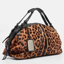 Dolce & Gabbana Beige/Leather Leopard Print Calfhair and Leather Duffel Bag