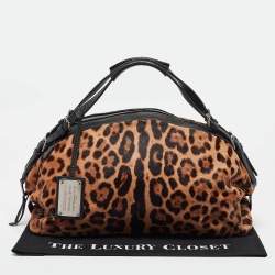 Dolce & Gabbana Beige/Leather Leopard Print Calfhair and Leather Duffel Bag