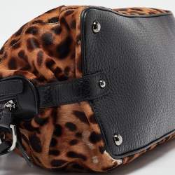 Dolce & Gabbana Beige/Leather Leopard Print Calfhair and Leather Duffel Bag