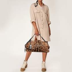 Dolce & Gabbana Beige/Leather Leopard Print Calfhair and Leather Duffel Bag