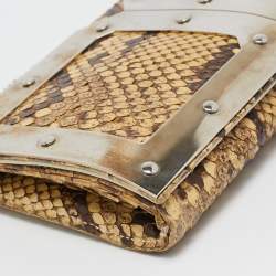 Dolce & Gabbana Cream Python DG Logo Wristlet Clutch