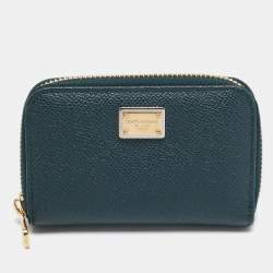 Pre Owned Dolce & Gabbana Green Leather Zip Coin Purse