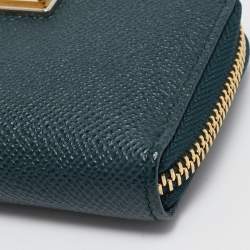 Pre Owned Dolce & Gabbana Green Leather Zip Coin Purse