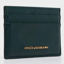 Pre Owned Dolce & Gabbana Green Leather Logo Card Holder