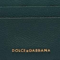 Pre Owned Dolce & Gabbana Green Leather Logo Card Holder
