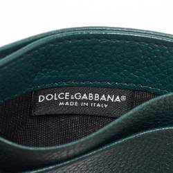 Pre Owned Dolce & Gabbana Green Leather Logo Card Holder