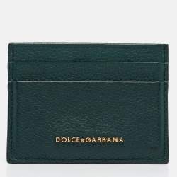 Pre Owned Dolce & Gabbana Green Leather Logo Card Holder