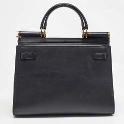 Pre Owned Dolce & Gabbana Black Leather Large Miss Sicily 58 Top Handle Bag