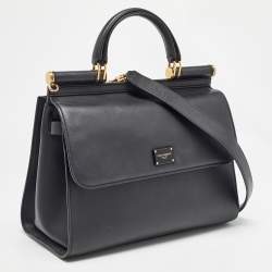 Pre Owned Dolce & Gabbana Black Leather Large Miss Sicily 58 Top Handle Bag