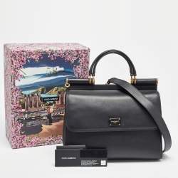 Pre Owned Dolce & Gabbana Black Leather Large Miss Sicily 58 Top Handle Bag