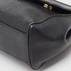 Pre Owned Dolce & Gabbana Black Lizard Embossed Leather Small Crystals DG Miss Sicily Bag