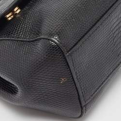 Pre Owned Dolce & Gabbana Black Lizard Embossed Leather Small Crystals DG Miss Sicily Bag