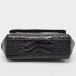 Pre Owned Dolce & Gabbana Black Lizard Embossed Leather Small Crystals DG Miss Sicily Bag