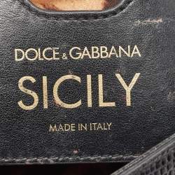 Pre Owned Dolce & Gabbana Black Lizard Embossed Leather Small Crystals DG Miss Sicily Bag