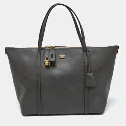 Pre Owned Dolce & Gabbana Dark Grey Leather Miss Escape Zip Tote