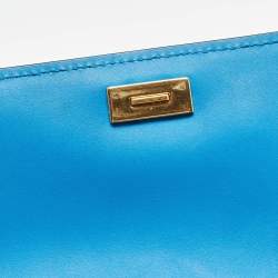 Pre Owned Dolce & Gabbana Blue Leather Medium Miss Sicily 58 Top Handle Bag