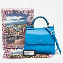 Pre Owned Dolce & Gabbana Blue Leather Medium Miss Sicily 58 Top Handle Bag