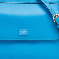 Pre Owned Dolce & Gabbana Blue Leather Medium Miss Sicily 58 Top Handle Bag