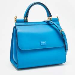 Pre Owned Dolce & Gabbana Blue Leather Medium Miss Sicily 58 Top Handle Bag