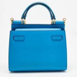Pre Owned Dolce & Gabbana Blue Leather Medium Miss Sicily 58 Top Handle Bag