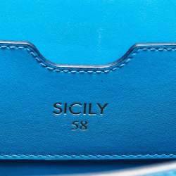 Pre Owned Dolce & Gabbana Blue Leather Medium Miss Sicily 58 Top Handle Bag