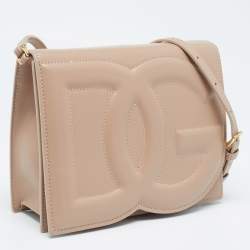 Pre Owned Dolce & Gabbana Beige Leather DG Logo Crossbody Bag