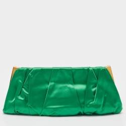 Pre Owned Dolce & Gabbana Green Pleated Satin Miss Lady Frame Clutch