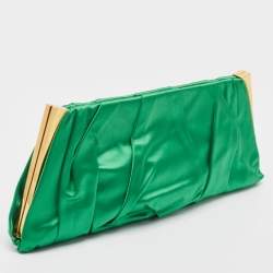 Pre Owned Dolce & Gabbana Green Pleated Satin Miss Lady Frame Clutch