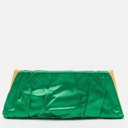 Pre Owned Dolce & Gabbana Green Pleated Satin Miss Lady Frame Clutch
