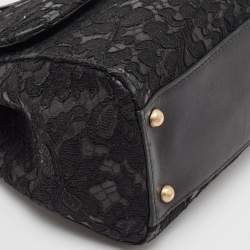 Pre Owned Dolce & Gabbana Black Leather and Lace Medium Miss Sicily Top Handle Bag