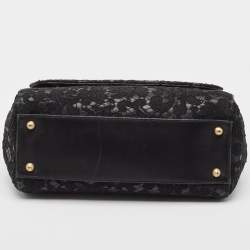 Pre Owned Dolce & Gabbana Black Leather and Lace Medium Miss Sicily Top Handle Bag