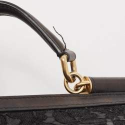 Pre Owned Dolce & Gabbana Black Leather and Lace Medium Miss Sicily Top Handle Bag