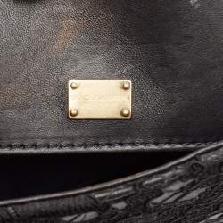 Pre Owned Dolce & Gabbana Black Leather and Lace Medium Miss Sicily Top Handle Bag