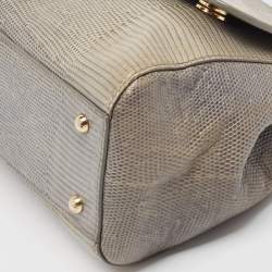 Pre Owned Dolce & Gabbana Grey Lizard Embossed Leather Medium Miss Sicily Top Handle Bag