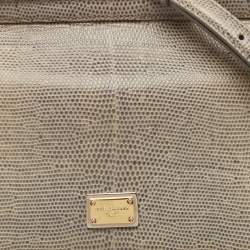 Pre Owned Dolce & Gabbana Grey Lizard Embossed Leather Medium Miss Sicily Top Handle Bag