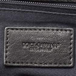 Pre Owned Dolce & Gabbana Black/Brown Leopard Print Coated Canvas and Leather Large Miss Sicily Top Handle Bag 