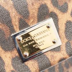 Pre Owned Dolce & Gabbana Black/Brown Leopard Print Coated Canvas and Leather Large Miss Sicily Top Handle Bag 