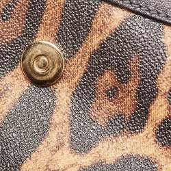 Pre Owned Dolce & Gabbana Black/Brown Leopard Print Coated Canvas and Leather Large Miss Sicily Top Handle Bag 