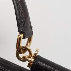 Pre Owned Dolce & Gabbana Black/Brown Leopard Print Coated Canvas and Leather Large Miss Sicily Top Handle Bag 