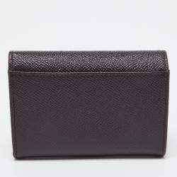 Pre Owned Dolce & Gabbana Burgundy Leather DG Crystals Trifold Wallet