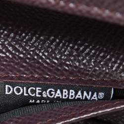 Pre Owned Dolce & Gabbana Burgundy Leather DG Crystals Trifold Wallet