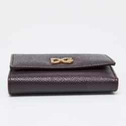 Pre Owned Dolce & Gabbana Burgundy Leather DG Crystals Trifold Wallet