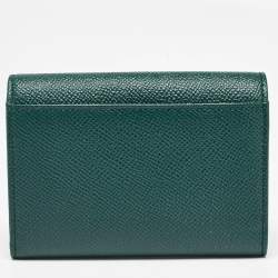 Pre Owned Dolce & Gabbana Green Leather Logo Plaque Trifold Wallet