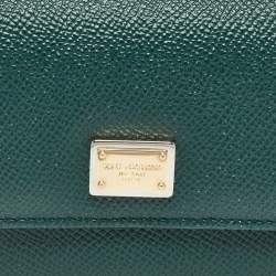 Pre Owned Dolce & Gabbana Green Leather Logo Plaque Trifold Wallet
